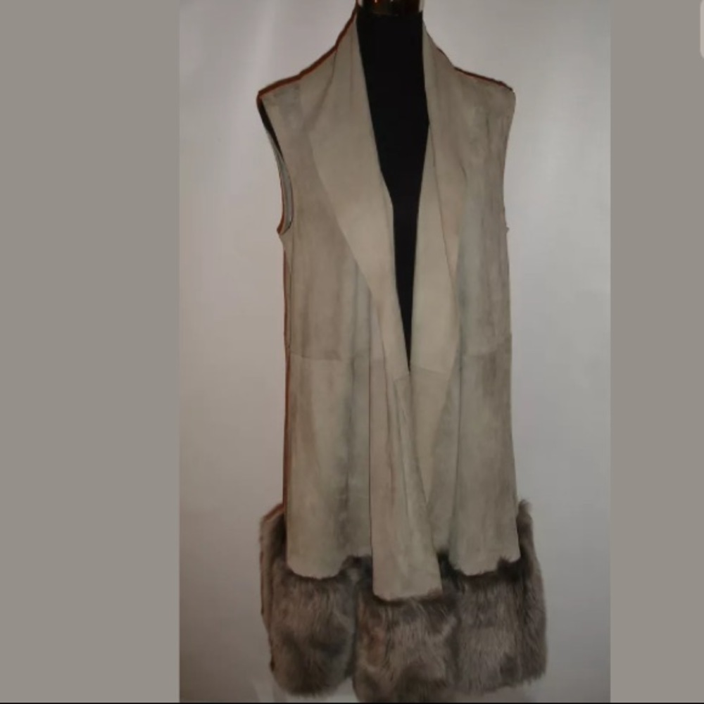 RALPH LAUREN $4595 Gray Suede Fur Vest Coat US 10